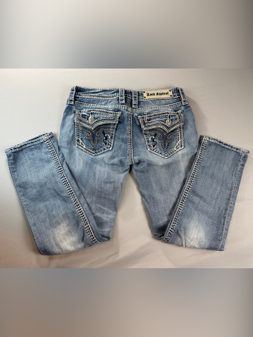 Rock Revival Women's Jeans Kai 28 8 Straight Leg Embellished Destroyed Y2K